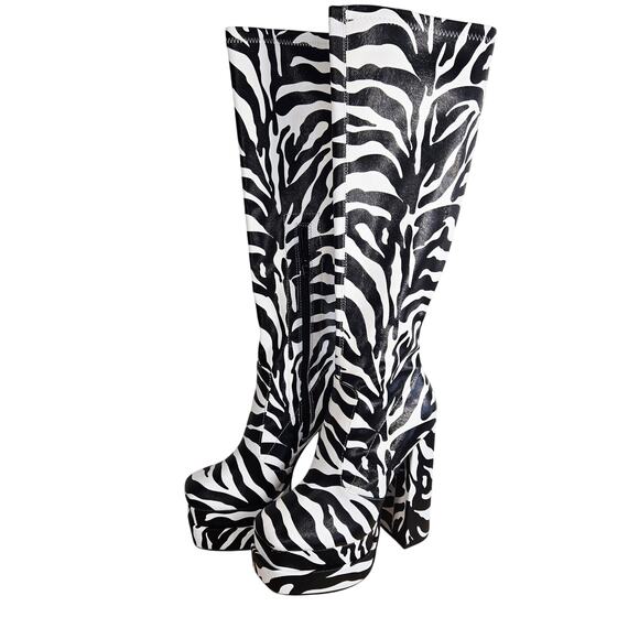 Size 8 Vegan Leather Platform Knee Boots – Zebra Print (NIB) - Picture 1 of 4